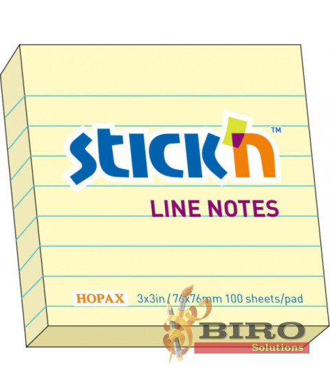Hârtie pentru notițe, 76x76mm, 100 foi, STICK`N in linie, galben